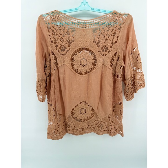 Umgee USA Womens Large Terracotta Crochet Lace Boho Top NWT Beach Resort Wear - Picture 2 of 7